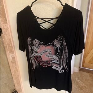 Harley-Davidson Black V-Neck Crisscross Graphic Top